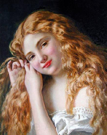 Sophie Gengembre Anderson Young Girl Fixing Her Hair Norge oil painting art